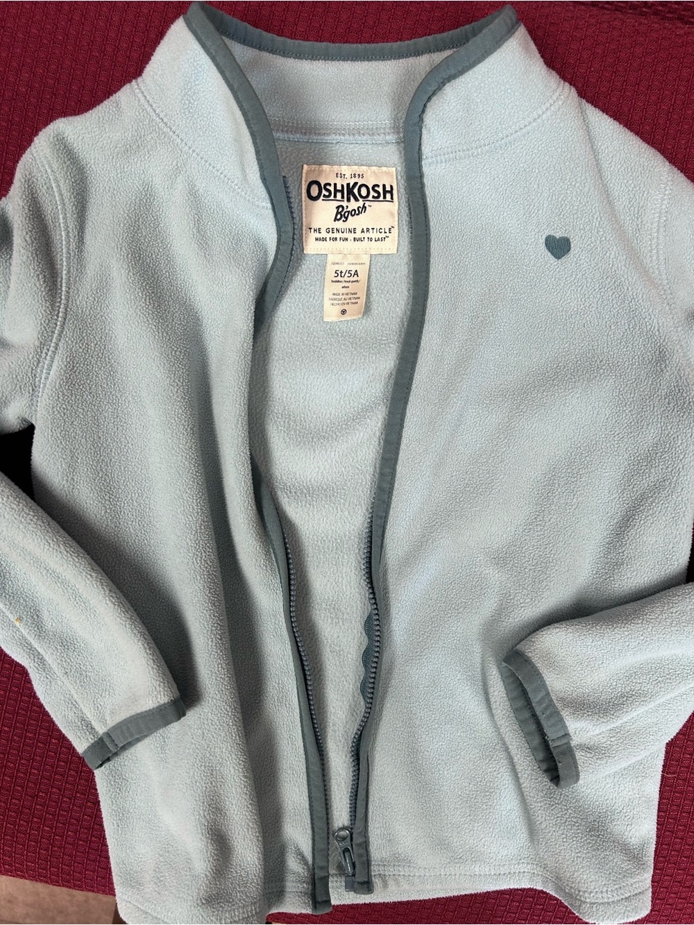 OshKosh B'gosh Light Blue Fleece Jacket with Heart Accent